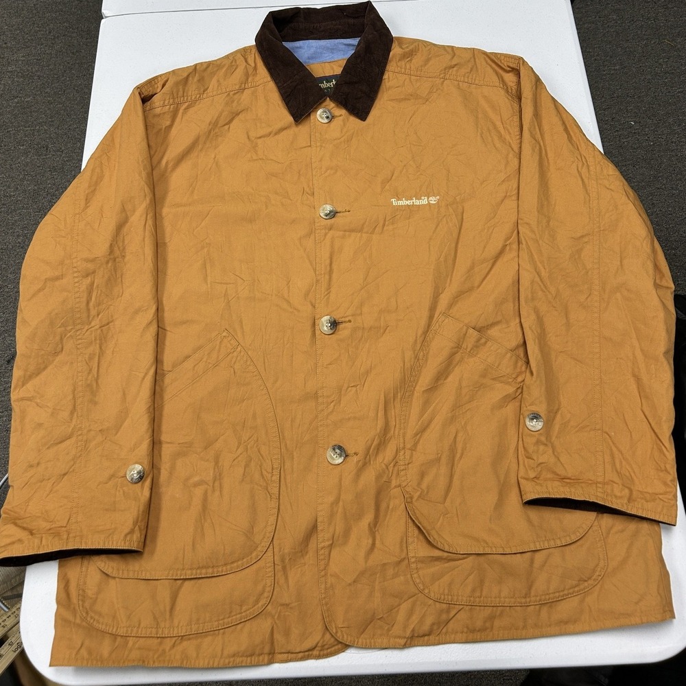 Timberland Barn Coat Mens XL Tan Corduroy Collar Canvas Utility Chore Jacket